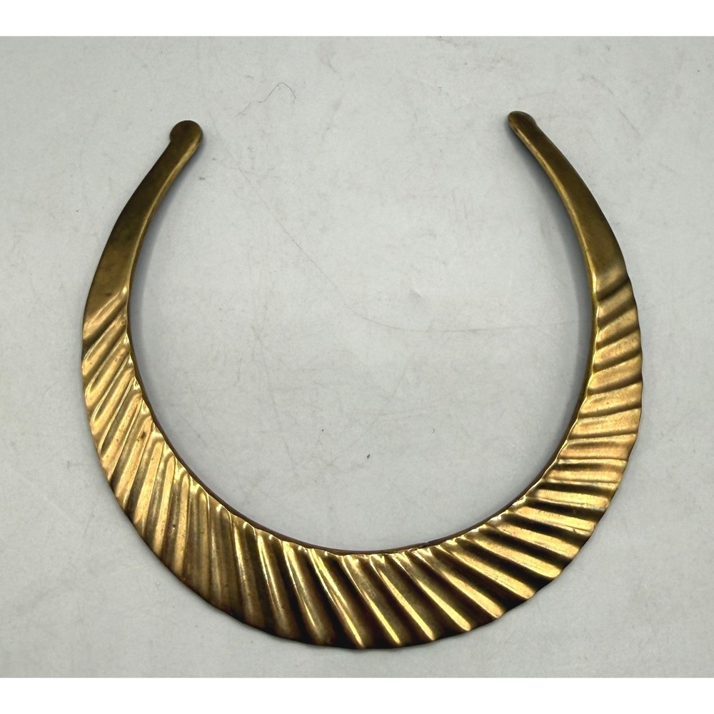 Vintage Ribbed Brass Collar Necklace Gold Tone Open Torque Statement Made India